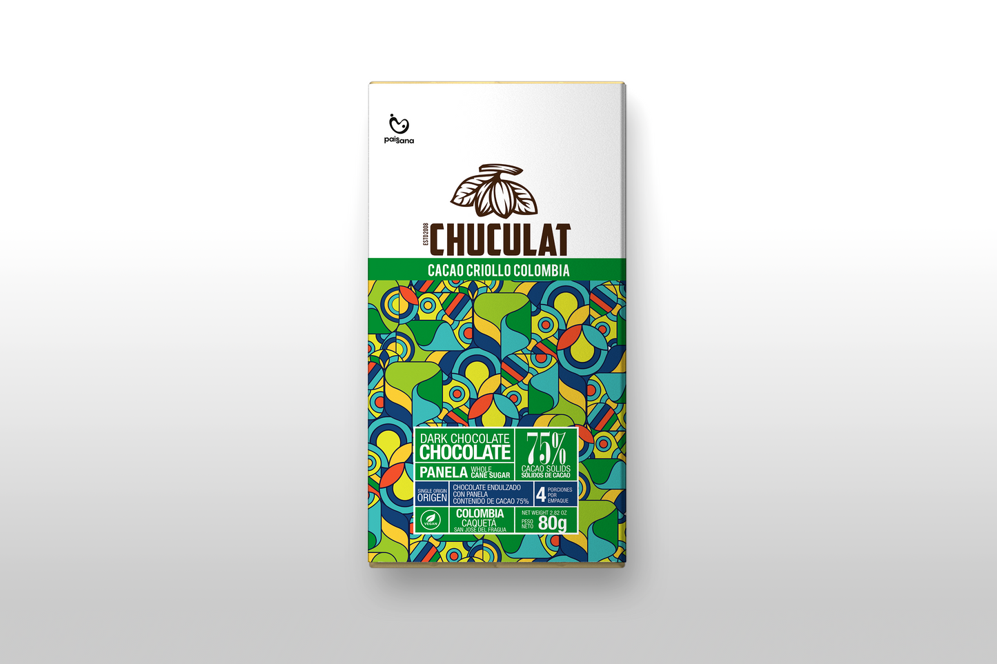 TABLETA DE CHOCOLATE CON PANELA CAQUETÁ 75%